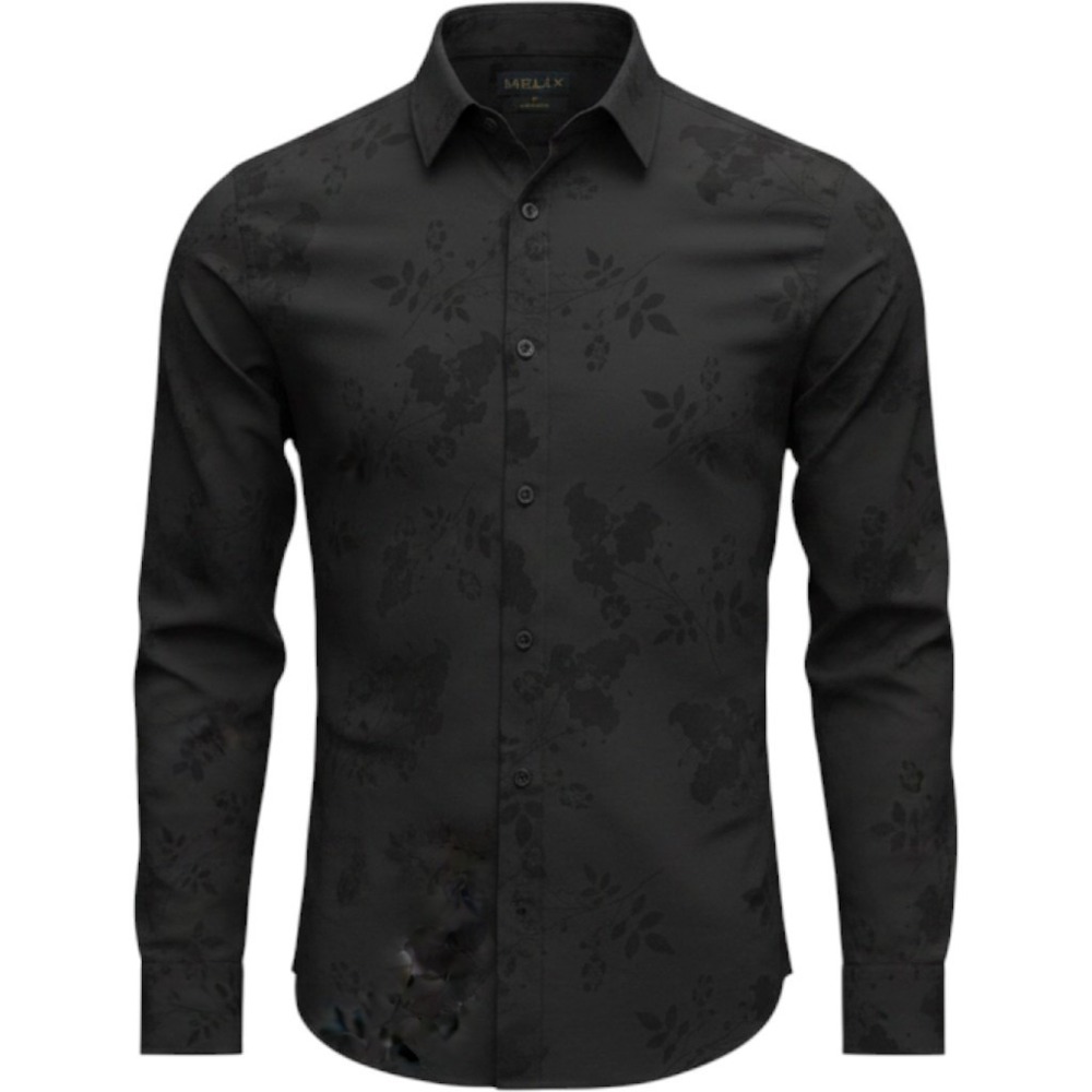Helix Men's L Button Up Shirt Black Velvet Floral Long Sleeve Casual Dress Shirt